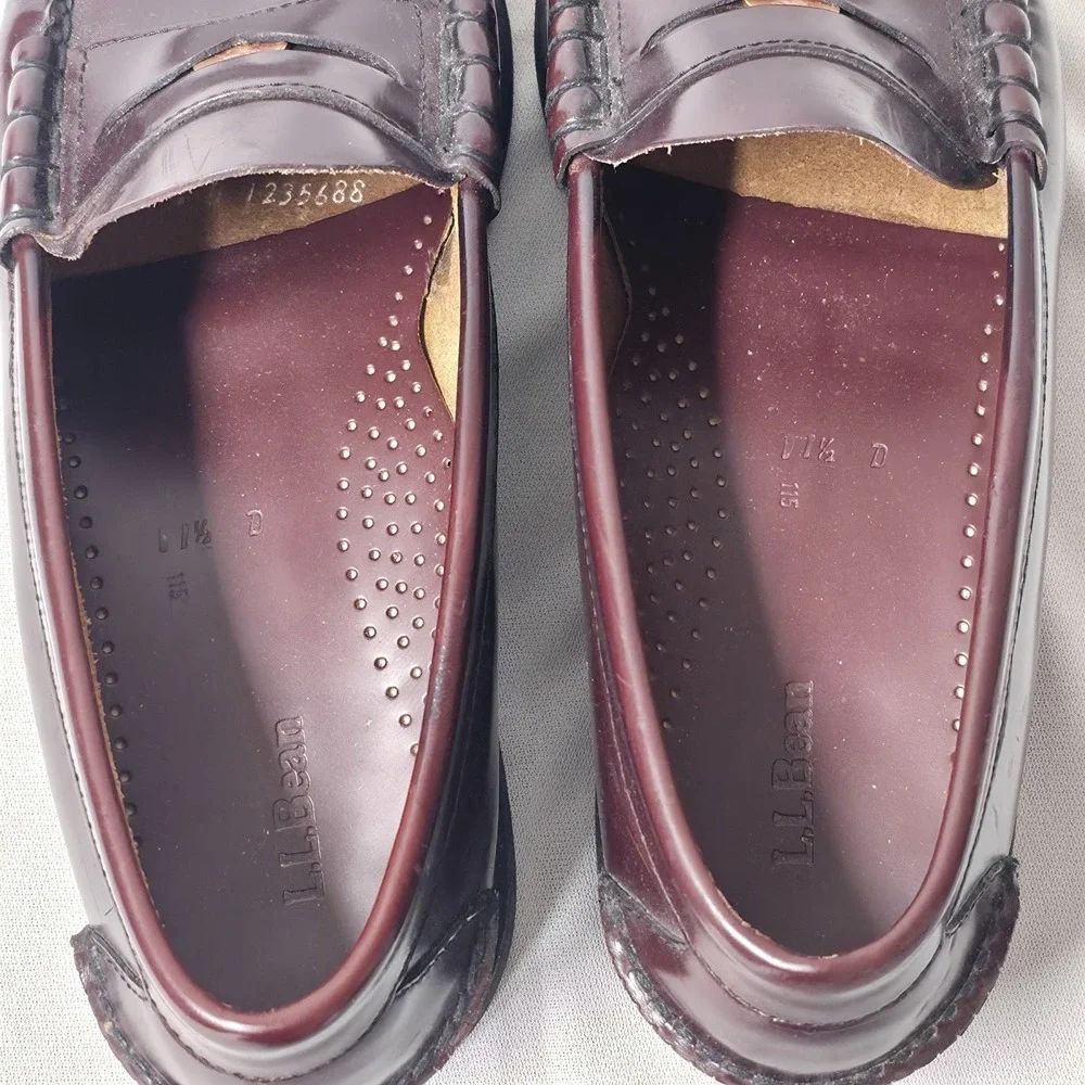 LL Bean Penny Loafers Mens 11.5 D Burgundy Leather Slip On 250943 Classic Preppy
